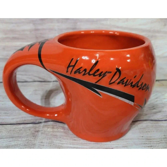Harley Davidson Motorcycles Coffee Mug Cup Orange Black White FLAW - Picture 1 of 7